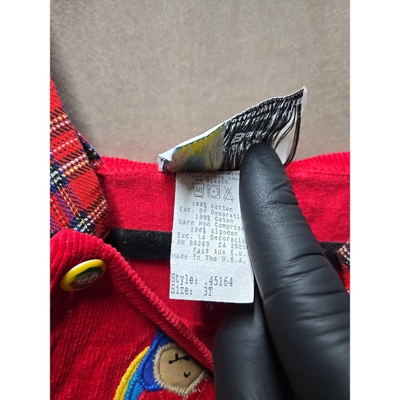 Vintage Paddington Bear Corduroy Plaid jumper Overall Bus Baby Girls Dress 3T - Picture 4 of 6